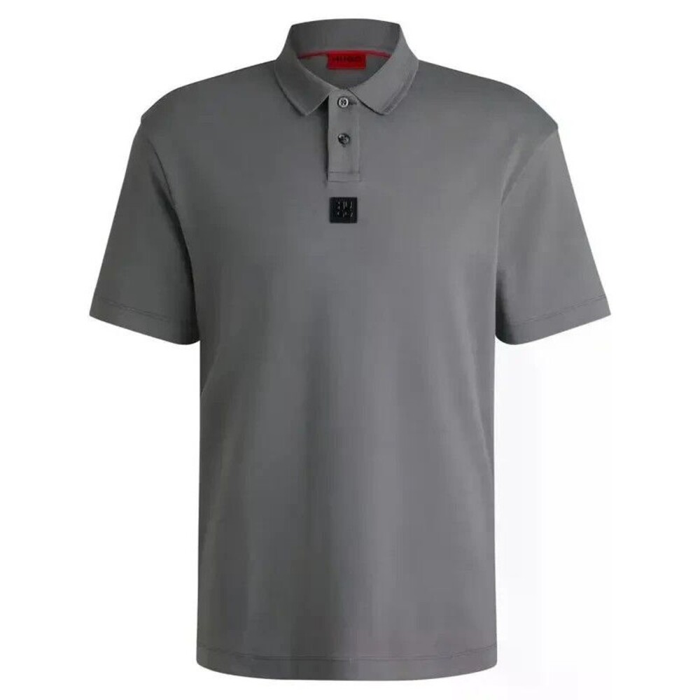 HUGO BOSS Polo Shirt Mens Medium Grey Two Button Structured Logo DEABONO